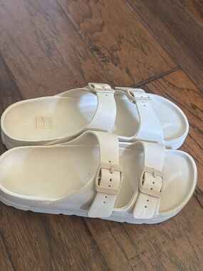 Target White Double Buckle Slide Sandals